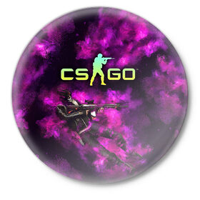 Значок с принтом CS GO Purple madness ,  металл | круглая форма, металлическая застежка в виде булавки | counter strike | cs go | дым | контра | кс го | фиолетовый