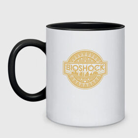 Кружка двухцветная с принтом Bioshock Golden Logo , керамика | объем — 330 мл, диаметр — 80 мм. Цветная ручка и кайма сверху, в некоторых цветах — вся внутренняя часть | bioshock infinite | little sister | биошок | большой папочка | винтаж | ретро | сестра