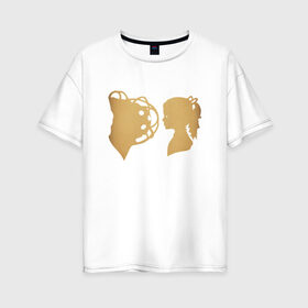 Женская футболка хлопок Oversize с принтом Bioshock Daddy N Sister , 100% хлопок | свободный крой, круглый ворот, спущенный рукав, длина до линии бедер
 | bioshock infinite | little sister | биошок | большой папочка | винтаж | ретро | сестра