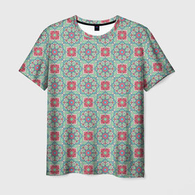 Мужская футболка 3D с принтом Абстракция: Лотос , 100% полиэфир | прямой крой, круглый вырез горловины, длина до линии бедер | абстракции | без надписи | ковер | лотос | узор | хиппи | цветы