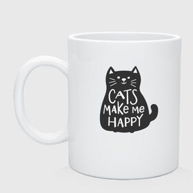 Кружка с принтом Cat make me happy , керамика | объем — 330 мл, диаметр — 80 мм. Принт наносится на бока кружки, можно сделать два разных изображения | animal | cat | cat make me happy | животное | зверь | кот | кот делает меня счастливым | кошка | надписи