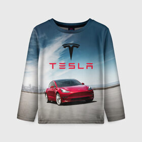Детский лонгслив 3D с принтом Tesla Model 3 , 100% полиэстер | длинные рукава, круглый вырез горловины, полуприлегающий силуэт
 | 3 | america | auto | car | electric | elon | model | motors | musk | tesla | usa | vehicle | авто | америка | илон | маск | модель | сша | тесла | электромобиль
