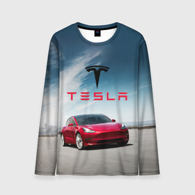 Мужской лонгслив 3D с принтом Tesla Model 3 , 100% полиэстер | длинные рукава, круглый вырез горловины, полуприлегающий силуэт | Тематика изображения на принте: 3 | america | auto | car | electric | elon | model | motors | musk | tesla | usa | vehicle | авто | америка | илон | маск | модель | сша | тесла | электромобиль