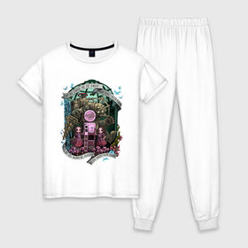 Женская пижама хлопок с принтом Bioshock Gatherers Garden , 100% хлопок | брюки и футболка прямого кроя, без карманов, на брюках мягкая резинка на поясе и по низу штанин | big daddy | bioshock infinite | little sister | биошок | большой папочка | винтаж | ретро | сестра