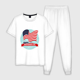 Мужская пижама хлопок с принтом День независимости США , 100% хлопок | брюки и футболка прямого кроя, без карманов, на брюках мягкая резинка на поясе и по низу штанин
 | 4 июля | америка | американцы | день независимости сша | сша