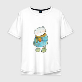 Мужская футболка хлопок Oversize с принтом Медвежонок , 100% хлопок | свободный крой, круглый ворот, “спинка” длиннее передней части | Тематика изображения на принте: берлога | зимняя спячка | мед | медведь | медвежонок | мишка