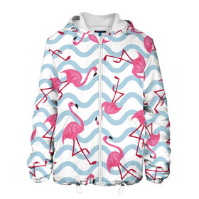 Мужская куртка 3D с принтом Фламинго | Волны , ткань верха — 100% полиэстер, подклад — флис | прямой крой, подол и капюшон оформлены резинкой с фиксаторами, два кармана без застежек по бокам, один большой потайной карман на груди. Карман на груди застегивается на липучку | birds | drawing | fashion | feathers | flamingo | graphics | illustration | pink | stand | style | wings | youth | графика | иллюстрация | картинка | клюв | красивые | крылья | мода | молодежная | перья | птицы | рисунок | розовый | стиль | стоят