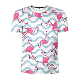 Мужская футболка 3D спортивная с принтом Фламинго | Волны , 100% полиэстер с улучшенными характеристиками | приталенный силуэт, круглая горловина, широкие плечи, сужается к линии бедра | Тематика изображения на принте: birds | drawing | fashion | feathers | flamingo | graphics | illustration | pink | stand | style | wings | youth | графика | иллюстрация | картинка | клюв | красивые | крылья | мода | молодежная | перья | птицы | рисунок | розовый | стиль | стоят