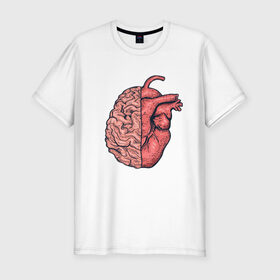 Мужская футболка хлопок Slim с принтом Мозг vs Сердце , 92% хлопок, 8% лайкра | приталенный силуэт, круглый вырез ворота, длина до линии бедра, короткий рукав | art | brain | drawing | heart | арт | мозг | рисунок | сердце