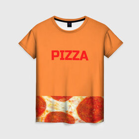 Женская футболка 3D с принтом Pizza , 100% полиэфир ( синтетическое хлопкоподобное полотно) | прямой крой, круглый вырез горловины, длина до линии бедер | еда. | пепперони | пицца