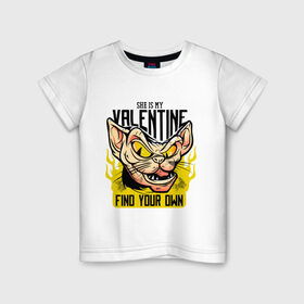 Детская футболка хлопок с принтом She Is My Valentine , 100% хлопок | круглый вырез горловины, полуприлегающий силуэт, длина до линии бедер | art | cat | fire | love | valentine | valentines day | арт | валентинка | день влюбленных | день святого валентина | кот | любовь | огонь