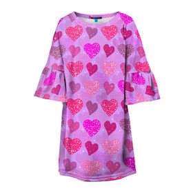 Детское платье 3D с принтом Розовые сердечки , 100% полиэстер | прямой силуэт, чуть расширенный к низу. Круглая горловина, на рукавах — воланы | Тематика изображения на принте: 14 февраля | 8 марта | love | девочки | день святого валентина | женская | любовь | подружке | сердечки