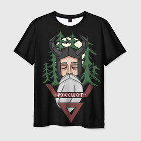 Мужская футболка 3D с принтом Велес , 100% полиэфир | прямой крой, круглый вырез горловины, длина до линии бедер | Тематика изображения на принте: боги | борода | велес | викинги | деревья | лес | мифология | перун | природа | рога | руны