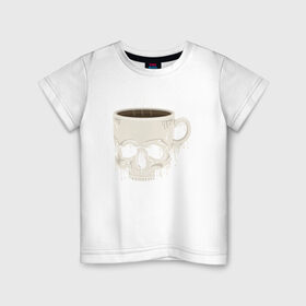 Детская футболка хлопок с принтом Кофе из черепа , 100% хлопок | круглый вырез горловины, полуприлегающий силуэт, длина до линии бедер | horror | кости | скелет | слова | ужас | ужасы | хоррор | через из слов | череп