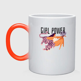 Кружка хамелеон с принтом girl power , керамика | меняет цвет при нагревании, емкость 330 мл | 8 марта | весна | девушке | женский | мама | подарок | тренд | феминизм