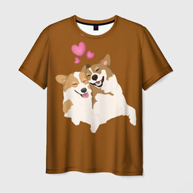Мужская футболка 3D с принтом Корги , 100% полиэфир | прямой крой, круглый вырез горловины, длина до линии бедер | для него | для нее | любовь | мило | постель | приколы | сердечки. | собаки | счастье