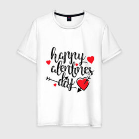 Мужская футболка хлопок с принтом Happy Valentines Day , 100% хлопок | прямой крой, круглый вырез горловины, длина до линии бедер, слегка спущенное плечо. | happy valentines day | heart | holidays | valentines day | день святого валентина | надписи | праздники | сердце