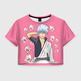 Женская футболка Crop-top 3D с принтом Gintama | Гинтама , 100% полиэстер | круглая горловина, длина футболки до линии талии, рукава с отворотами | anime | gintama | аниме | анимэ | гинтама | гинтоки саката | кагура | последний самурай | хидэаки сорати | шинпачи шимур | япония