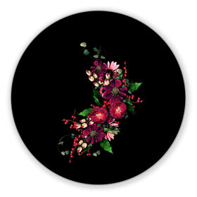 Коврик для мышки круглый с принтом цветы на черном фоне , резина и полиэстер | круглая форма, изображение наносится на всю лицевую часть | красивые цветы | цветы | черная футболка | яркие рисунки.