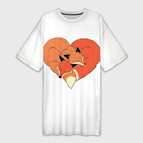 Платье-футболка 3D с принтом Спящие Влюбленные Лисы (Пара) ,  |  | 14 февраля | fox | happy | hello kitty | i love you | love is | валентин | день святого | животные | китайский | китти | котенок | кошка | лиса | лисенок | любовь | надпись | отпечатки | подушки | поцелуй | праздник | сердце