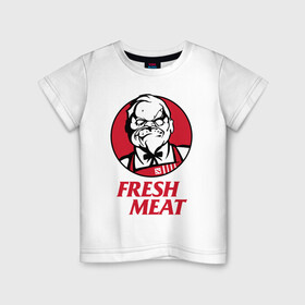 Детская футболка хлопок с принтом Pudge Dota Fresh Meat Пудж , 100% хлопок | круглый вырез горловины, полуприлегающий силуэт, длина до линии бедер | dota | dota2 | fresh meat | kfc | pudge | red | дота | дота2 | красный | кфс | падж | паджерс | паджик | пудж | свежее мясо | хук