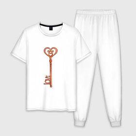 Мужская пижама хлопок с принтом Ключ от твоего сердца , 100% хлопок | брюки и футболка прямого кроя, без карманов, на брюках мягкая резинка на поясе и по низу штанин
 | замок | ключик | любовь | парные | сердце | февраль