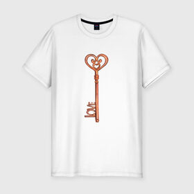 Мужская футболка хлопок Slim с принтом Ключ от твоего сердца , 92% хлопок, 8% лайкра | приталенный силуэт, круглый вырез ворота, длина до линии бедра, короткий рукав | Тематика изображения на принте: замок | ключик | любовь | парные | сердце | февраль