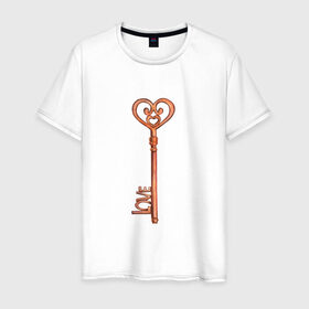 Мужская футболка хлопок с принтом Ключ от твоего сердца , 100% хлопок | прямой крой, круглый вырез горловины, длина до линии бедер, слегка спущенное плечо. | замок | ключик | любовь | парные | сердце | февраль