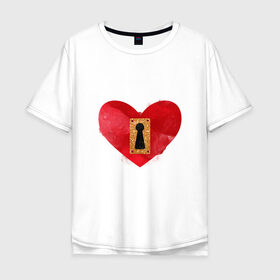 Мужская футболка хлопок Oversize с принтом Замочек , 100% хлопок | свободный крой, круглый ворот, “спинка” длиннее передней части | Тематика изображения на принте: акварель | девушка | замок.парные | любовь | сердце