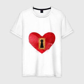 Мужская футболка хлопок с принтом Замочек , 100% хлопок | прямой крой, круглый вырез горловины, длина до линии бедер, слегка спущенное плечо. | акварель | девушка | замок.парные | любовь | сердце
