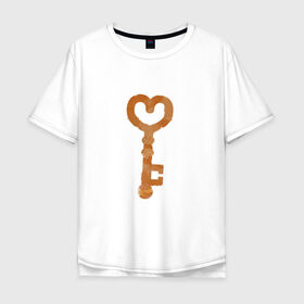 Мужская футболка хлопок Oversize с принтом Ключ от твоего сердца , 100% хлопок | свободный крой, круглый ворот, “спинка” длиннее передней части | Тематика изображения на принте: замок | ключик | любовь | парные | сердце | февраль