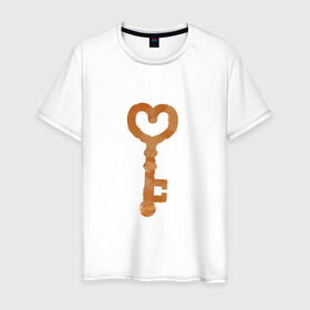 Мужская футболка хлопок с принтом Ключ от твоего сердца , 100% хлопок | прямой крой, круглый вырез горловины, длина до линии бедер, слегка спущенное плечо. | замок | ключик | любовь | парные | сердце | февраль