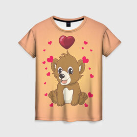 Женская футболка 3D с принтом Медвежонок , 100% полиэфир ( синтетическое хлопкоподобное полотно) | прямой крой, круглый вырез горловины, длина до линии бедер | bear | day | heart | love | romantic | valentine | valentines | амур | валентина | влюбленные | влюбленных | всех | день | купидон | любовь | медведь | медвежонок | романтика | романтичность | святого | сердечки | сердечко