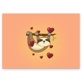 Поздравительная открытка с принтом Ленивец , 100% бумага | плотность бумаги 280 г/м2, матовая, на обратной стороне линовка и место для марки
 | day | heart | love | romantic | sluggard | valentine | valentines | амур | валентина | влюбленные | влюбленных | всех | день | купидон | ленивец | любовь | романтика | романтичность | святого | сердечки | сердечко | сердце