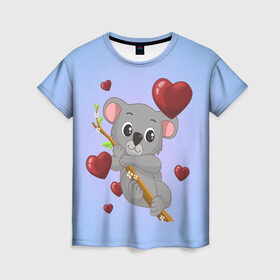 Женская футболка 3D с принтом Коала , 100% полиэфир ( синтетическое хлопкоподобное полотно) | прямой крой, круглый вырез горловины, длина до линии бедер | day | heart | koala | love | romantic | valentine | valentines | амур | валентина | влюбленные | влюбленных | всех | день | коала | купидон | любовь | романтика | романтичность | святого | сердечки | сердечко | сердце
