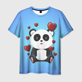Мужская футболка 3D с принтом Панда , 100% полиэфир | прямой крой, круглый вырез горловины, длина до линии бедер | day | heart | love | panda | romantic | valentine | valentines | амур | валентина | влюбленные | влюбленных | всех | день | купидон | любовь | романтика | романтичность | святого | сердечки | сердечко | сердце