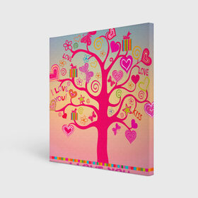 Холст квадратный с принтом Дерево любви признание , 100% ПВХ |  | бабочки | дерево | деревце | любовь | признание | розовый | романтика | сердечки | цветочки