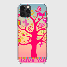 Чехол для iPhone 12 Pro Max с принтом Дерево любви признание , Силикон |  | бабочки | дерево | деревце | любовь | признание | розовый | романтика | сердечки | цветочки