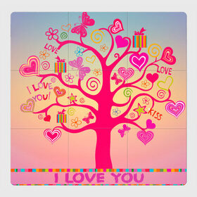 Магнитный плакат 3Х3 с принтом Дерево любви признание , Полимерный материал с магнитным слоем | 9 деталей размером 9*9 см | бабочки | дерево | деревце | любовь | признание | розовый | романтика | сердечки | цветочки