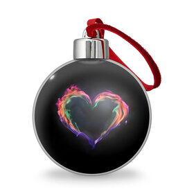 Ёлочный шар с принтом пламенное сердце на черном , Пластик | Диаметр: 77 мм | любовь | огонь | пламя | пылает | радужный огонь | сердечко | сердце | темный фон | чувства
