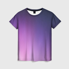 Женская футболка 3D с принтом северное сияние фиолетовый , 100% полиэфир ( синтетическое хлопкоподобное полотно) | прямой крой, круглый вырез горловины, длина до линии бедер | градиент | звезды | космос | небо | ночь | природа | пурпурный | север | северное сияние | сиреневый | фиолетовый