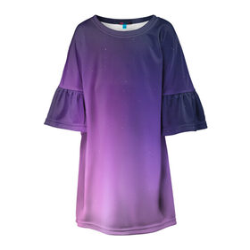 Детское платье 3D с принтом северное сияние фиолетовый , 100% полиэстер | прямой силуэт, чуть расширенный к низу. Круглая горловина, на рукавах — воланы | градиент | звезды | космос | небо | ночь | природа | пурпурный | север | северное сияние | сиреневый | фиолетовый