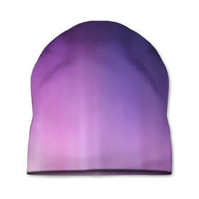 Шапка 3D с принтом северное сияние фиолетовый , 100% полиэстер | универсальный размер, печать по всей поверхности изделия | градиент | звезды | космос | небо | ночь | природа | пурпурный | север | северное сияние | сиреневый | фиолетовый