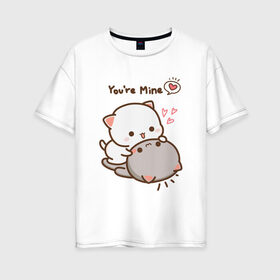Женская футболка хлопок Oversize с принтом Влюблённые котята , 100% хлопок | свободный крой, круглый ворот, спущенный рукав, длина до линии бедер
 | киска | котёнок | котик | котики | кошка | любовь | минимализм | нежность | отношения | пара | романтика
