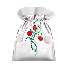 Подарочный 3D мешок с принтом Весенний вальс , 100% полиэстер | Размер: 29*39 см | 8 марта | love | tulips | алые | бабушка | букет | бутоны | весна | девушке | дочь | жена | женщинам | красные цветы | лепестки | лето | листья | лучшая | любимая | любовь | мама | подарок | природа