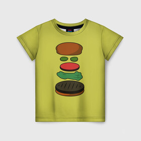 Детская футболка 3D с принтом Бургер в разборе , 100% гипоаллергенный полиэфир | прямой крой, круглый вырез горловины, длина до линии бедер, чуть спущенное плечо, ткань немного тянется | fastfood | food | pattern | бургер | бургер кинг | гамбургер | еда | макдональдс | паттерн | фастфуд