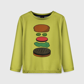 Детский лонгслив 3D с принтом Бургер в разборе , 100% полиэстер | длинные рукава, круглый вырез горловины, полуприлегающий силуэт
 | Тематика изображения на принте: fastfood | food | pattern | бургер | бургер кинг | гамбургер | еда | макдональдс | паттерн | фастфуд