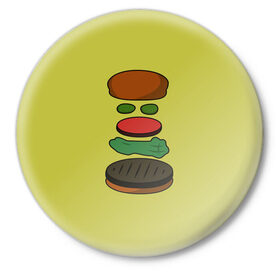 Значок с принтом Бургер в разборе ,  металл | круглая форма, металлическая застежка в виде булавки | fastfood | food | pattern | бургер | бургер кинг | гамбургер | еда | макдональдс | паттерн | фастфуд