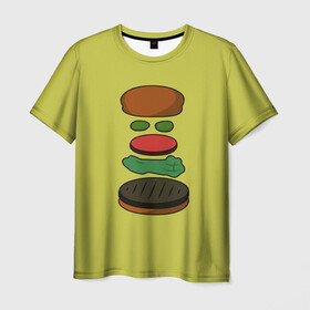 Мужская футболка 3D с принтом Бургер в разборе , 100% полиэфир | прямой крой, круглый вырез горловины, длина до линии бедер | Тематика изображения на принте: fastfood | food | pattern | бургер | бургер кинг | гамбургер | еда | макдональдс | паттерн | фастфуд