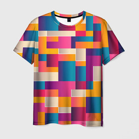 Мужская футболка 3D с принтом Геометрический фигуры яркие , 100% полиэфир | прямой крой, круглый вырез горловины, длина до линии бедер | Тематика изображения на принте: абстракция | геометрия | игра | кубы | лего | математика | прямоугольники | текстура | узор | фигуры | хаотичный | яркие